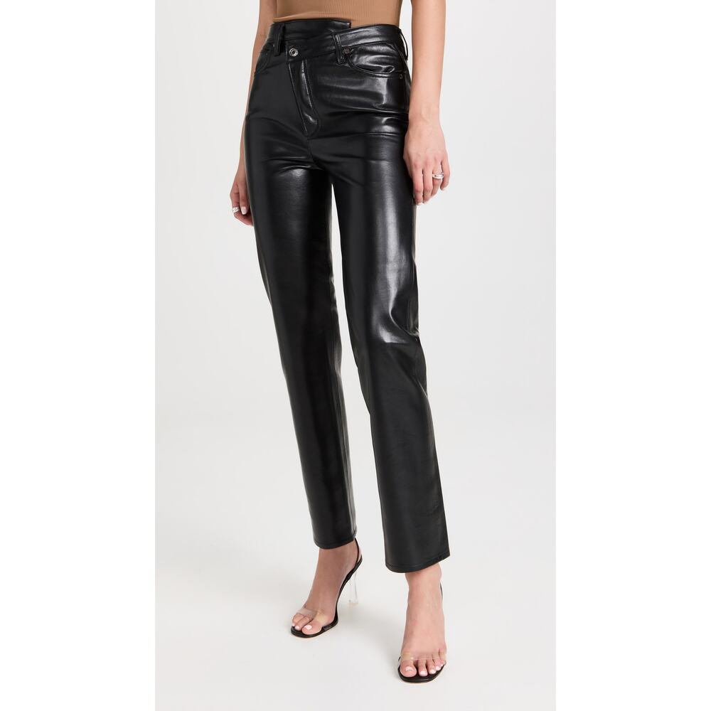 Agolde Black Faux Leather Straight-Leg Trousers